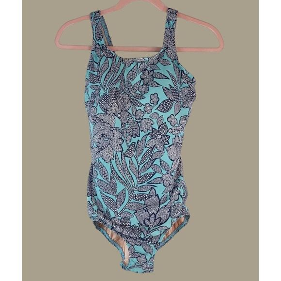 Lands' End Classic Black and Turquoise Mastectomy One-piece Swimsuit Size 8D - Picture 1 of 9